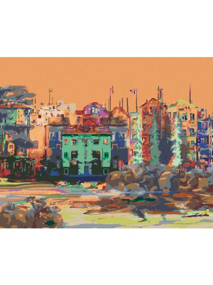 Diamantové maľovanie - FAREBNÉ DOMY (Rámovanie bez rámu a bez vypnutia plátna, Rozmer 40x50 cm)