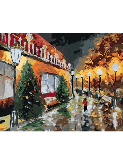 Diamantové maľovanie - NOČNÉ MESTO A SVIETIACE LAMPY (Rámovanie bez rámu a bez vypnutia plátna, Rozmer 40x50 cm)