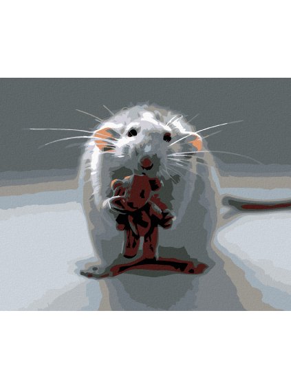 Diamantové maľovanie - BIELA MYŠKA S MEDVEDÍKOM (Rámovanie bez rámu a bez vypnutia plátna, Rozmer 40x50 cm)