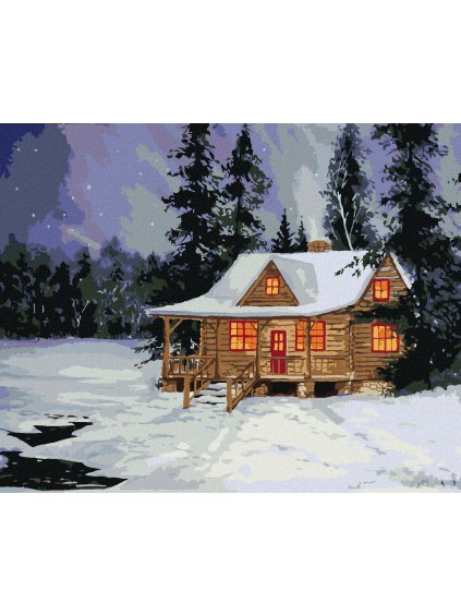 Diamantové maľovanie - ZRUB V ZIMNOM LESE (Rámovanie bez rámu a bez vypnutia plátna, Rozmer 40x50 cm)