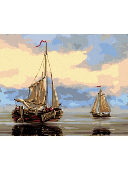 Diamantové maľovanie - DVE RYBÁRSKE LOĎKY NA KRAJI MORA (Rámovanie bez rámu a bez vypnutia plátna, Rozmer 40x50 cm)