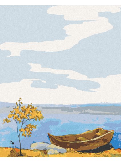 Diamantové maľovanie - LOĎKA PRI BREHU (Rámovanie bez rámu a bez vypnutia plátna, Rozmer 40x50 cm)