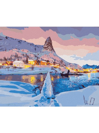 Diamantové maľovanie - ZÁPAD SLNKA NA VRCHOLKU HAMMARSKAFTET (Rámovanie bez rámu a bez vypnutia plátna, Rozmer 40x50 cm)