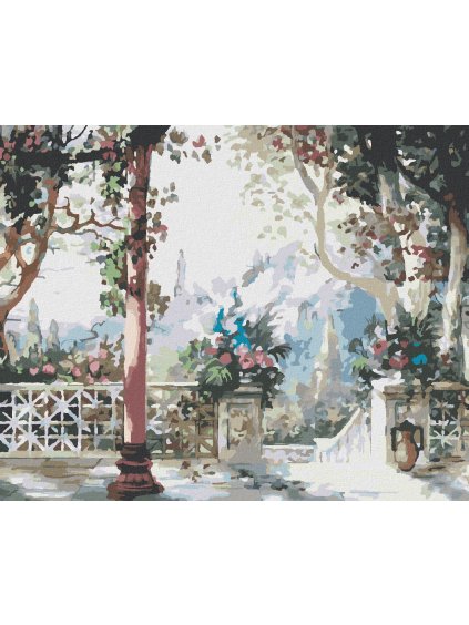 Diamantové maľovanie - TERASA S KVETMI (Rámovanie bez rámu a bez vypnutia plátna, Rozmer 40x50 cm)