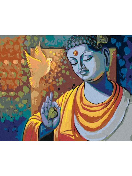 Diamantové maľovanie - BUDDHA A HOLUBICA (Rámovanie bez rámu a bez vypnutia plátna, Rozmer 40x50 cm)