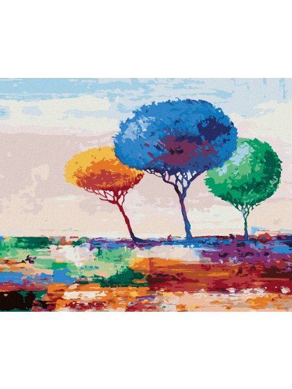 Diamantové maľovanie - TRI FAREBNÉ STROMY (Rámovanie bez rámu a bez vypnutia plátna, Rozmer 40x50 cm)