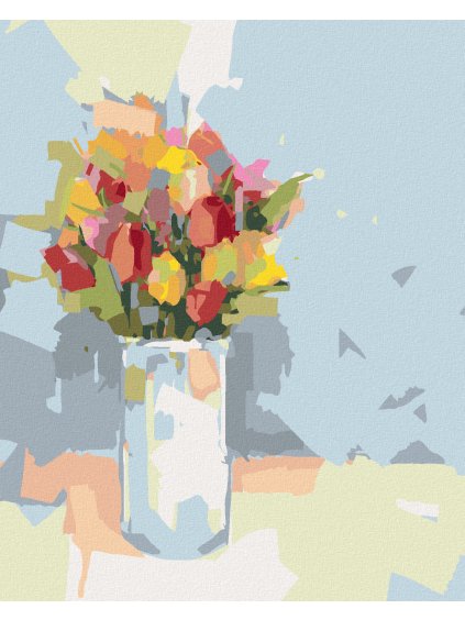 Diamantové maľovanie - TULIPÁNY V BIELEJ VÁZE (Rámovanie bez rámu a bez vypnutia plátna, Rozmer 40x50 cm)