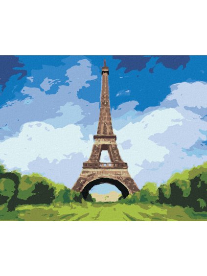 Diamantové maľovanie - EIFFELOVA VEŽA A JASNÁ MODRÁ OBLOHA (Rámovanie bez rámu a bez vypnutia plátna, Rozmer 40x50 cm)