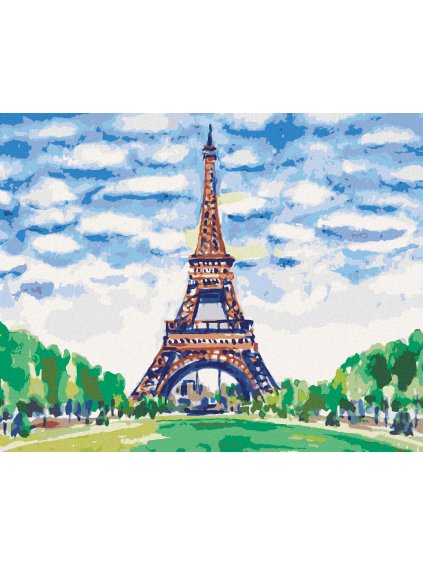 Diamantové maľovanie - EIFFELOVA VEŽA A MODRÉ NEBO (Rámovanie bez rámu a bez vypnutia plátna, Rozmer 40x50 cm)
