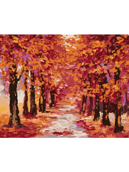 Diamantové maľovanie - JESENNÝ LES ZAFARBENÝ DO ČERVENA (Rámovanie bez rámu a bez vypnutia plátna, Rozmer 40x50 cm)
