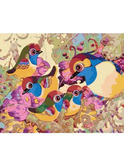 Diamantové maľovanie - FAREBNÁ VTÁČIA RODINA (Rámovanie bez rámu a bez vypnutia plátna, Rozmer 40x50 cm)