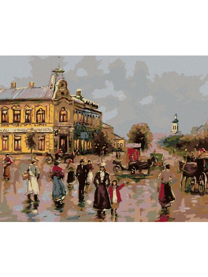 Diamantové maľovanie - DEDINSKÉ NÁMESTIE (Rámovanie bez rámu a bez vypnutia plátna, Rozmer 40x50 cm)