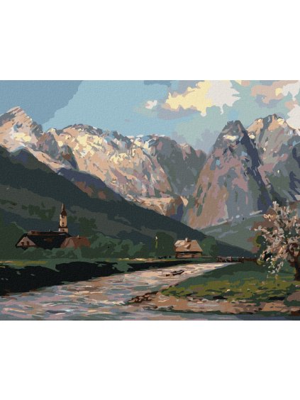 Diamantové maľovanie - HORY A DEDINY NA VIDIEKU (Rámovanie bez rámu a bez vypnutia plátna, Rozmer 40x50 cm)