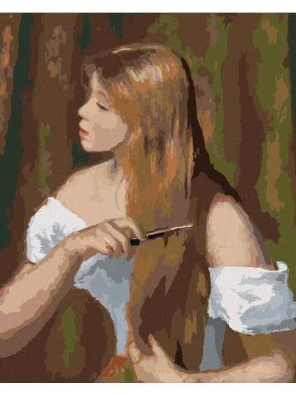 Diamantové maľovanie - DIEVČA PRI ČESANÍ VLASOV (PIERRE-AUGUSTE RENOIR) (Rámovanie bez rámu a bez vypnutia plátna, Rozmer 40x50 cm)