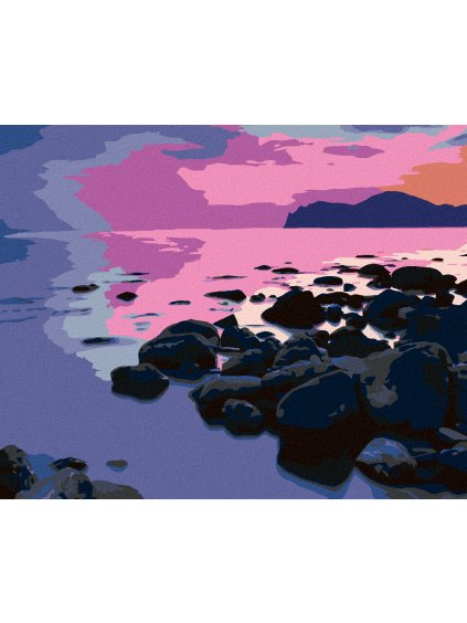 Diamantové maľovanie - ZÁPAD SLNKA NAD SKALNATÝM POBREŽÍM (Rámovanie bez rámu a bez vypnutia plátna, Rozmer 40x50 cm)