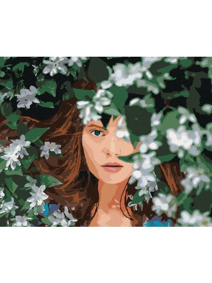 Diamantové maľovanie - RYŠAVÁ ŽENA A BIELE KVETY (Rámovanie bez rámu a bez vypnutia plátna, Rozmer 40x50 cm)
