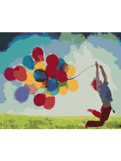 Diamantové maľovanie - DIEŤA A FAREBNÉ BALÓNIKY (Rámovanie bez rámu a bez vypnutia plátna, Rozmer 40x50 cm)