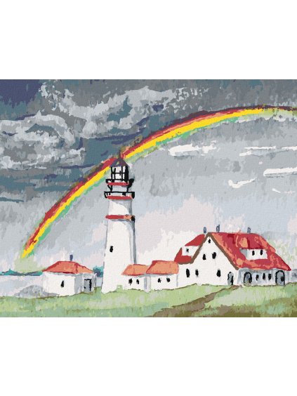 Diamantové maľovanie - DÚHA NAD MAJÁKOM (Rámovanie bez rámu a bez vypnutia plátna, Rozmer 40x50 cm)
