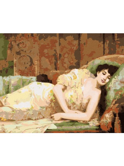 Diamantové maľovanie - ŠPIACIA ŽENA V ŠATÁCH (Rámovanie bez rámu a bez vypnutia plátna, Rozmer 40x50 cm)