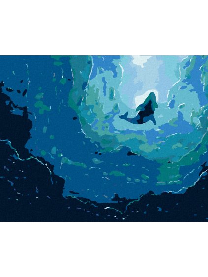 Diamantové maľovanie - VEĽRYBA A MODRÝ OCEÁN (Rámovanie bez rámu a bez vypnutia plátna, Rozmer 40x50 cm)