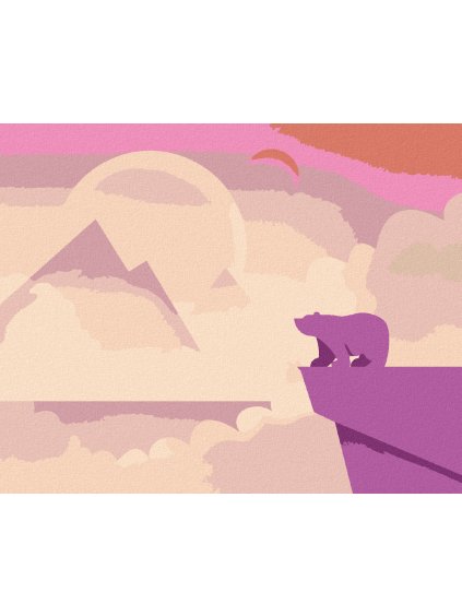Diamantové maľovanie - MEDVEĎ A RUŽOVÁ KRAJINA (Rámovanie bez rámu a bez vypnutia plátna, Rozmer 40x50 cm)