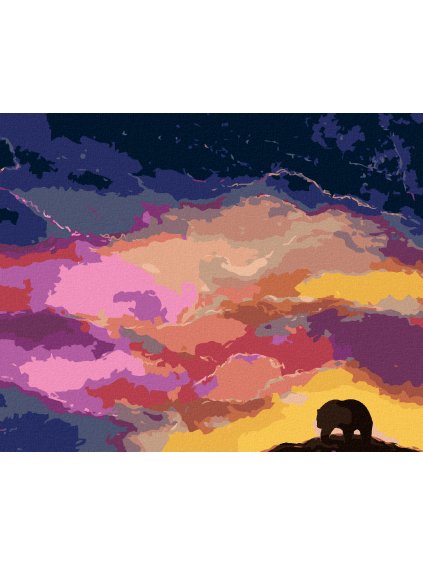Diamantové maľovanie - MEDVEĎ A FAREBNÉ MRAKY (Rámovanie bez rámu a bez vypnutia plátna, Rozmer 40x50 cm)