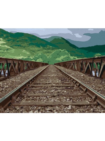Diamantové maľovanie - KOĽAJE CEZ MOST (Rámovanie bez rámu a bez vypnutia plátna, Rozmer 40x50 cm)