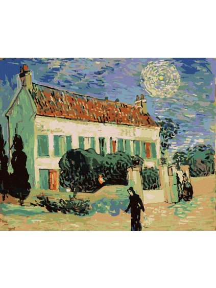 Diamantové maľovanie - BIELY DOM V NOCI (VINCENT VAN GOGH) (Rámovanie bez rámu a bez vypnutia plátna, Rozmer 40x50 cm)