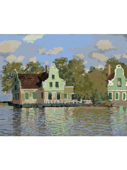 Diamantové maľovanie - DOM NA RIEKE ZAAN V ZAANDAME (CLAUDE MONET) (Rámovanie bez rámu a bez vypnutia plátna, Rozmer 40x50 cm)