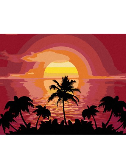 Diamantové maľovanie - SLNKO A PALMY (Rámovanie bez rámu a bez vypnutia plátna, Rozmer 40x50 cm)