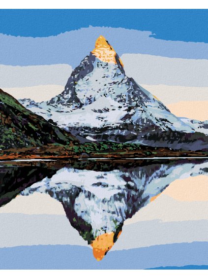 Diamantové maľovanie - HORA MATTERHORN A JEJ ODRAZ V JAZERE (Rámovanie bez rámu a bez vypnutia plátna, Rozmer 40x50 cm)