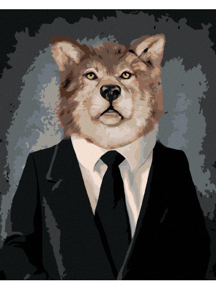 Diamantové maľovanie - VLK V OBLEČENÍ (Rámovanie bez rámu a bez vypnutia plátna, Rozmer 40x50 cm)