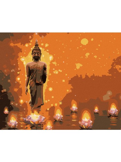 Diamantové maľovanie - BUDDHA S LOTUSMI (Rámovanie bez rámu a bez vypnutia plátna, Rozmer 40x50 cm)