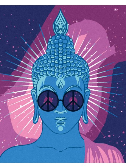Diamantové maľovanie - MODRÝ BUDDHA S DUHOVÝMI OKULIARMI (Rámovanie bez rámu a bez vypnutia plátna, Rozmer 40x50 cm)