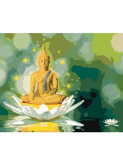 Diamantové maľovanie - ZLATÝ BUDDHA V BIELOM LOTOSE (Rámovanie bez rámu a bez vypnutia plátna, Rozmer 40x50 cm)