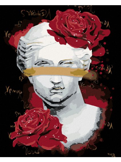 Diamantové maľovanie - VENUŠA S ČERVENÝMI RUŽAMI (Rámovanie bez rámu a bez vypnutia plátna, Rozmer 40x50 cm)