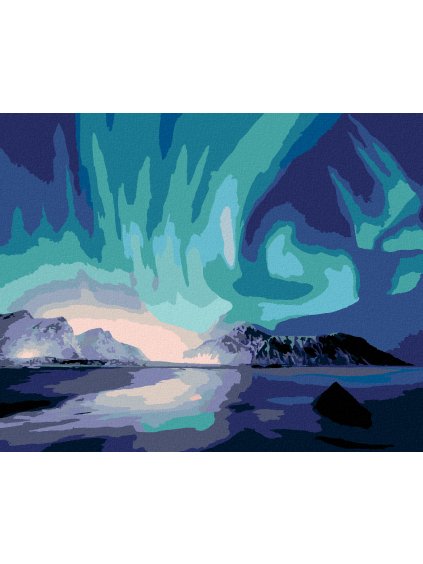 Diamantové maľovanie - POLÁRNA ŽIARA NAD MOROM (Rámovanie bez rámu a bez vypnutia plátna, Rozmer 40x50 cm)