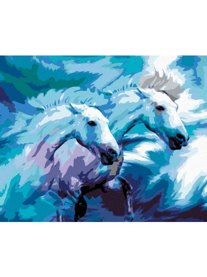 Diamantové maľovanie - DVA KONE V MODREJ (Rámovanie bez rámu a bez vypnutia plátna, Rozmer 40x50 cm)