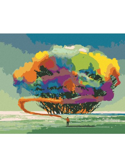 Diamantové maľovanie - STROM S FAREBNÝM DYMOM (Rámovanie bez rámu a bez vypnutia plátna, Rozmer 40x50 cm)