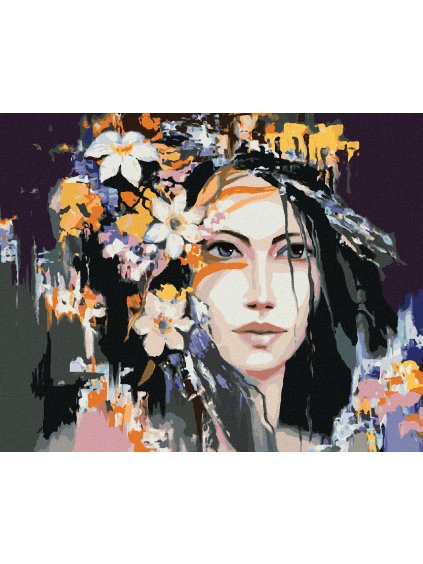Diamantové maľovanie - ŽENA A ABSTRAKTNÁ KVETINOVÁ KORUNA (Rámovanie bez rámu a bez vypnutia plátna, Rozmer 40x50 cm)