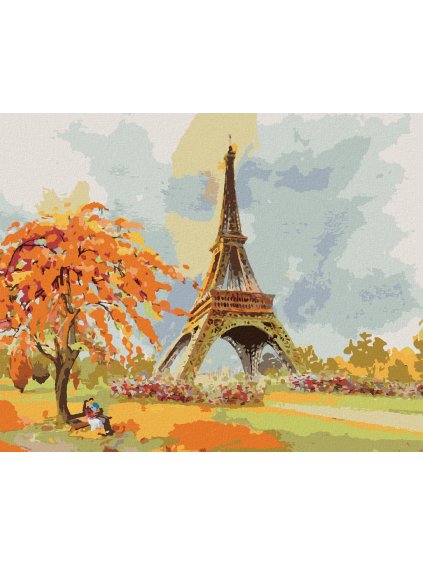 Diamantové maľovanie - EIFFELOVA VEŽA NA JESEŇ (Rámovanie bez rámu a bez vypnutia plátna, Rozmer 40x50 cm)