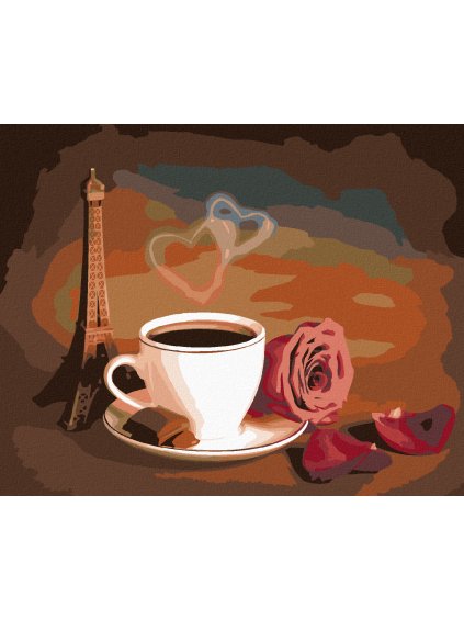 Diamantové maľovanie - KÁVA, ČOKOLÁDA A EIFFELOVA VEŽA (Rámovanie bez rámu a bez vypnutia plátna, Rozmer 40x50 cm)