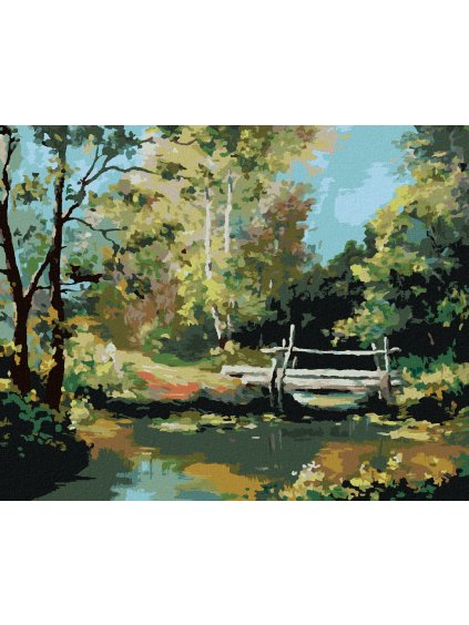 Diamantové maľovanie - MALÝ MOST V LESE (Rámovanie bez rámu a bez vypnutia plátna, Rozmer 40x50 cm)