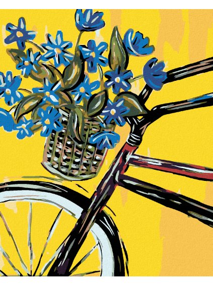 Diamantové maľovanie - MODRÉ KVETY NA BICYKLI (Rámovanie bez rámu a bez vypnutia plátna, Rozmer 40x50 cm)