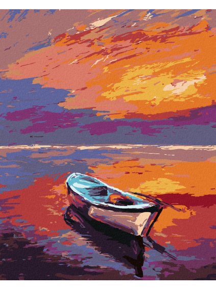 Diamantové maľovanie - LOĎKA PRI KRÁSNOM ZÁPADE SLNKA (Rámovanie bez rámu a bez vypnutia plátna, Rozmer 40x50 cm)