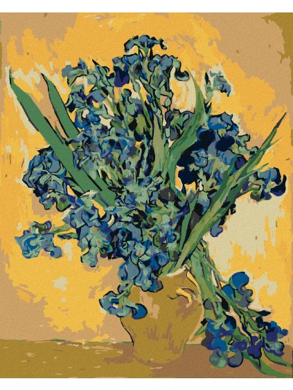 Diamantové maľovanie - ZÁTIŠIE VÁZA S KOSATCAMI NA ŽLTOM POZADÍ (VINCENT VAN GOGH) (Rámovanie bez rámu a bez vypnutia plátna, Rozmer 40x50 cm)