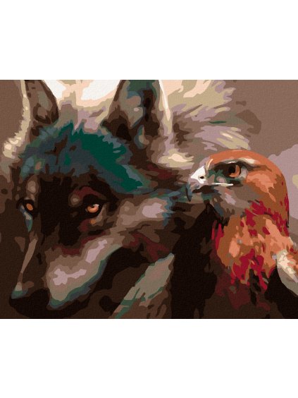 Diamantové maľovanie - VLK S DRAVCOM (Rámovanie bez rámu a bez vypnutia plátna, Rozmer 40x50 cm)