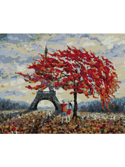 Diamantové maľovanie - ZAMILOVANÝ PÁR A EIFFELOVA VEŽA (Rámovanie bez rámu a bez vypnutia plátna, Rozmer 40x50 cm)