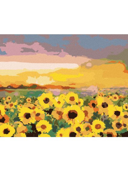 Diamantové maľovanie - SLNEČNICA NA POLI A ZÁPAD SLNKA (Rámovanie bez rámu a bez vypnutia plátna, Rozmer 40x50 cm)