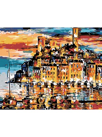 Diamantové maľovanie - MESTEČKO NAD MOROM (Rámovanie bez rámu a bez vypnutia plátna, Rozmer 40x50 cm)